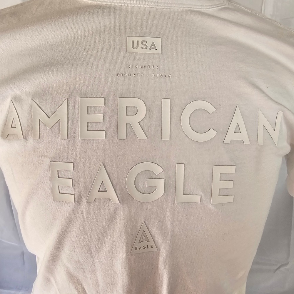 American Eagle Graphic T-Shirt USA 1977‎ Crew Neck Short Sleeve White S